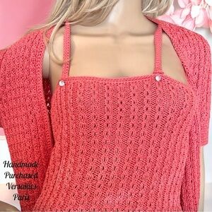 PEICE OF VERSAILLES PARIS.Handmade Sweater Set Coral SzM See Special Description